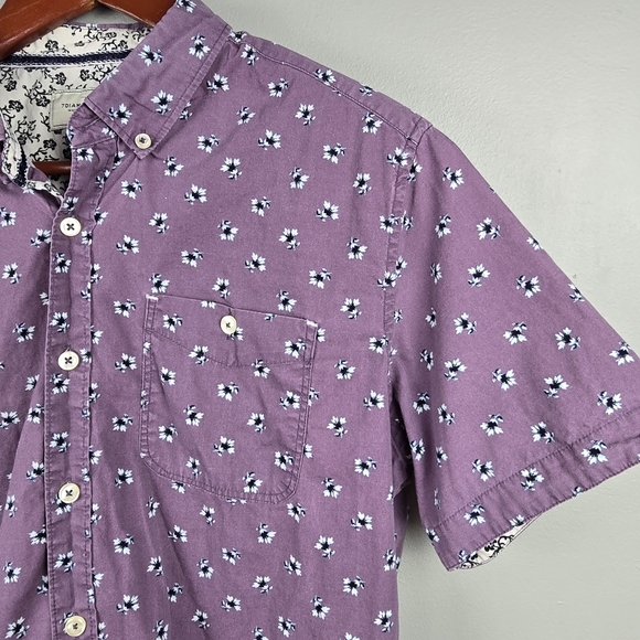 7DIAMONDS All Over Floral‎ Print Short Sleeve Button Down Purple Men Sz M Preppy - Picture 2 of 13